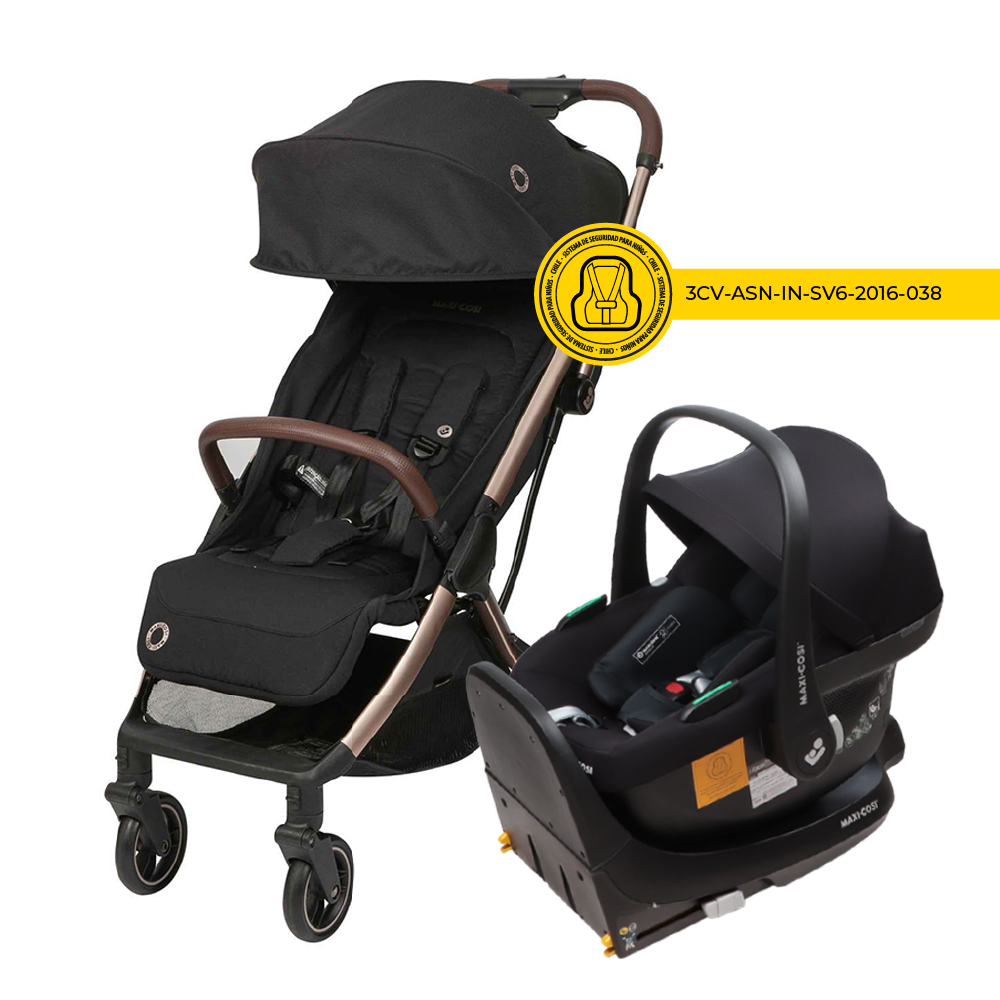 Coche Travel System Eva 3 + Cabriofix I-Size Negro Champagne Maxi Cosi