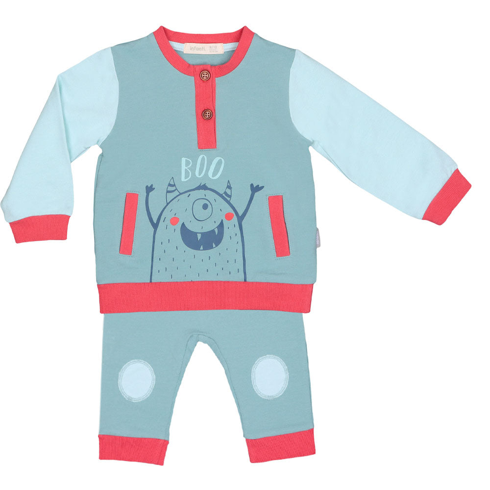 Conjunto Monstruitos Niño Franela Celeste Infanti