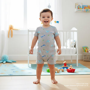 Osito Corto Manga Kimono Sealife Niño Gris Infanti